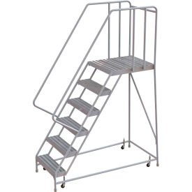 6 Step Aluminum Rolling Ladder, 16"W Ribbed Tread, 28"D Top Step, 32" Handrails