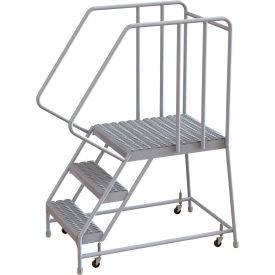 3 Step Aluminum Rolling Ladder, 24"W Grip Tread, 28"D Top Step, 32" Handrails