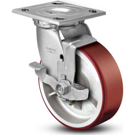 Swivel Plate Caster Polyurethane With Brake 6" Dia. 1200 Lb
