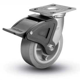 4 Series Swivel Plate Caster Rubber Total Lock Brake 4" Dia. 400 Lb.