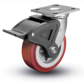 4 Series Swivel Plate Caster Polyurethane With Brake 4" Dia. 600 Lb.