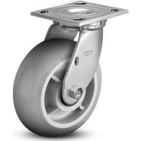 4 Series Swivel Plate Caster - Rubber on Polyolefin 6" Diameter 450 lb. Capacity