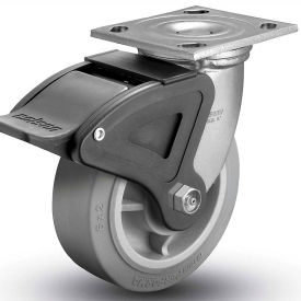 4 Series Swivel Plate Caster with BRK4 Rubber Total Lock Brake - 6" Dia. 600 Lb.