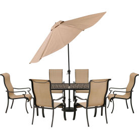 Brigantine 7 Piece Outdoor Dining Set with Cast Top Table and Umbrella, Harvest Wheat