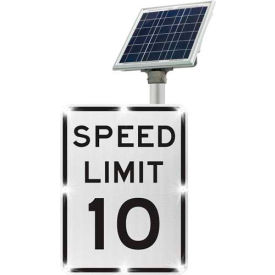 Speed Limit 10 Sign, White/Black, Solar-powered