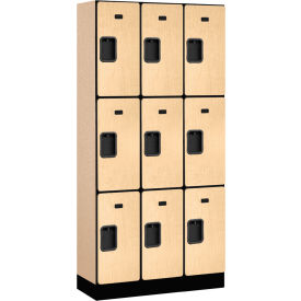 3-Tier 9 Door Designer Wood Locker, 36"W x 15"D x 76"H, Maple, Partially Assembled