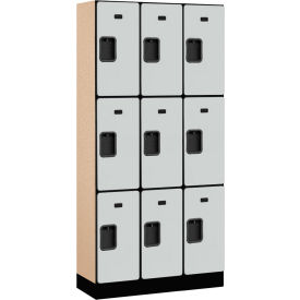 3-Tier 9 Door Designer Wood Locker, 36"W x 15"D x 76"H, Gray, Partially Assembled