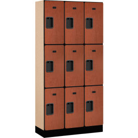 3-Tier 9 Door Designer Wood Locker, 36"W x 15"D x 76"H, Cherry, Partially Assembled