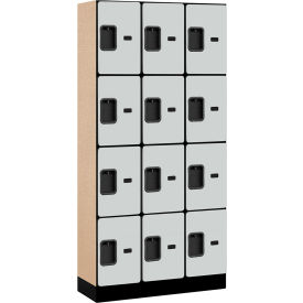 4-Tier 12 Door Designer Wood Locker, 36"W x 15"D x 76"H, Gray, Partially Assembled