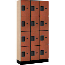 4-Tier 12 Door Designer Wood Locker, 36"W x 15"D x 76"H, Cherry, Partially Assembled