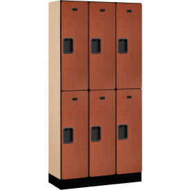 2-Tier 6 Door Designer Wood Locker, 36"W x 15"D x 76"H, Cherry, Partially Assembled