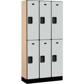2-Tier 6 Door Designer Wood Locker, 36"W x 15"D x 76"H, Gray, Partially Assembled