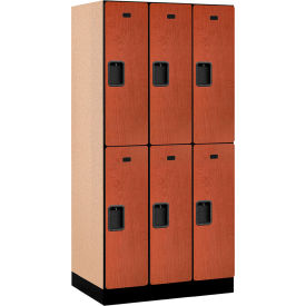 2-Tier 6 Door Designer Wood Locker, 36"W x 21"D x 76"H, Cherry, Partially Assembled