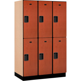 2-Tier 6 Door Extra Wide Wood Locker, 45"W x 21"D x 76"H, Cherry, Partially Assembled