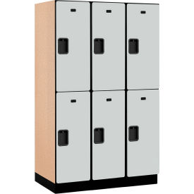 2-Tier 6 Door Extra Wide Wood Locker, 45"W x 21"D x 76"H, Gray, Partially Assembled