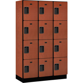 4-Tier 12 Door Extra Wide Wood Locker, 45"W x 18"D x 76"H, Cherry, Partially Assembled