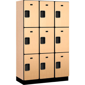 3-Tier 9 Door Extra Wide Wood Locker, 45"W x 18"D x 76"H, Maple, Partially Assembled