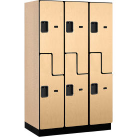 2-Tier 6 Door Extra Wide Wood Locker, 45"W x 21"D x 76"H, Maple, Partially Assembled