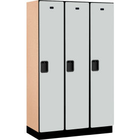 1-Tier 3 Door Extra Wide Wood Locker, 45"W x 18"D x 76"H, Gray, Partially Assembled