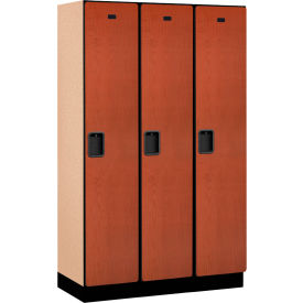 1-Tier 3 Door Extra Wide Wood Locker, 45"W x 18"D x 76"H, Cherry, Partially Assembled