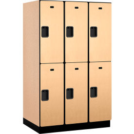 2-Tier 6 Door Extra Wide Wood Locker, 45"W x 24"D x 76"H, Maple, Partially Assembled
