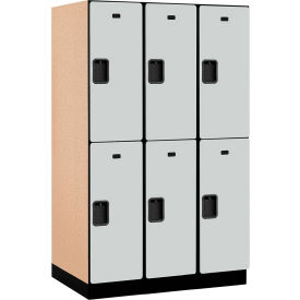 2-Tier 6 Door Extra Wide Wood Locker, 45"W x 24"D x 76"H, Gray, Partially Assembled