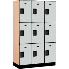 3-Tier 9 Door Extra Wide Wood Locker, 45"W x 18"D x 76"H, Gray, Partially Assembled
