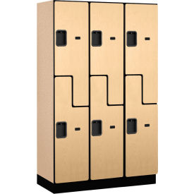 2-Tier 6 Door Extra Wide Wood Locker, 45"W x 18"D x 76"H, Maple, Partially Assembled
