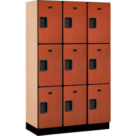 3-Tier 9 Door Extra Wide Wood Locker, 45"W x 18"D x 76"H, Cherry, Partially Assembled