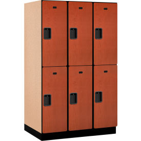 2-Tier 6 Door Extra Wide Wood Locker, 45"W x 24"D x 76"H, Cherry, Partially Assembled