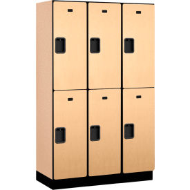 2-Tier 6 Door Extra Wide Wood Locker, 45"W x 18"D x 76"H, Maple, Partially Assembled