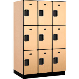 3-Tier 9 Door Extra Wide Wood Locker, 45"W x 24"D x 76"H, Maple, Partially Assembled