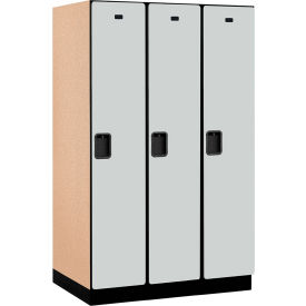 1-Tier 3 Door Extra Wide Wood Locker, 45"W x 24"D x 76"H, Gray, Partially Assembled