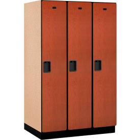 1-Tier 3 Door Extra Wide Wood Locker, 45"W x 24"D x 76"H, Cherry, Partially Assembled