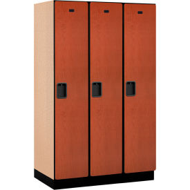 1-Tier 3 Door Extra Wide Wood Locker, 45"W x 21"D x 76"H, Cherry, Partially Assembled