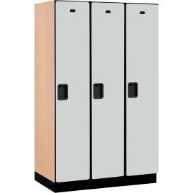 1-Tier 3 Door Extra Wide Wood Locker, 45"W x 21"D x 76"H, Gray, Partially Assembled