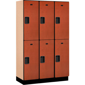 2-Tier 6 Door Extra Wide Wood Locker, 45"W x 18"D x 76"H, Cherry, Partially Assembled