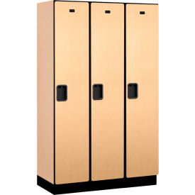 1-Tier 3 Door Extra Wide Wood Locker, 45"W x 18"D x 76"H, Maple, Partially Assembled