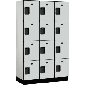 4-Tier 12 Door Extra Wide Wood Locker, 45"W x 18"D x 76"H, Gray, Partially Assembled