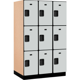 3-Tier 9 Door Extra Wide Wood Locker, 45"W x 24"D x 76"H, Gray, Partially Assembled