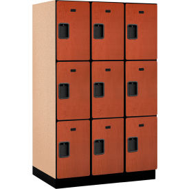 3-Tier 9 Door Extra Wide Wood Locker, 45"W x 24"D x 76"H, Cherry, Partially Assembled
