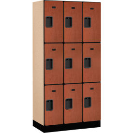 3-Tier 9 Door Designer Wood Locker, 36"W x 18"D x 76"H, Cherry, Partially Assembled