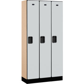 1-Tier 3 Door Designer Wood Locker, 36"W x 15"D x 76"H, Gray, Partially Assembled