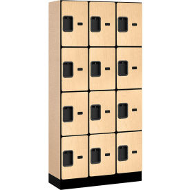 4-Tier 12 Door Designer Wood Locker, 36"W x 15"D x 76"H, Maple, Partially Assembled
