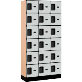 6-Tier 18 Door Designer Wood Locker, 36"W x 15"D x 76"H, Gray, Partially Assembled