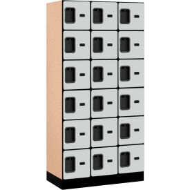 6-Tier 18 Door Designer Wood Locker, 36"W x 18"D x 76"H, Gray, Partially Assembled