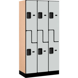 2-Tier 6 Door Designer Wood Locker, 36"W x 18"D x 76"H, Gray, Partially Assembled
