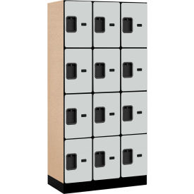 4-Tier 12 Door Designer Wood Locker, 36"W x 18"D x 76"H, Gray, Partially Assembled