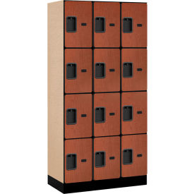 4-Tier 12 Door Designer Wood Locker, 36"W x 18"D x 76"H, Cherry, Partially Assembled