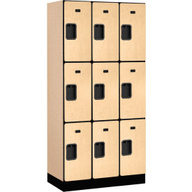 3-Tier 9 Door Designer Wood Locker, 36"W x 18"D x 76"H, Maple, Partially Assembled